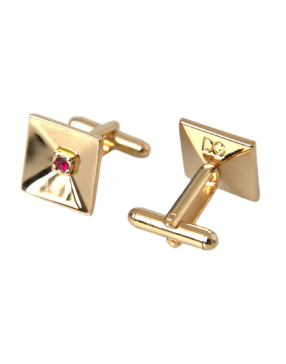 Dolce & Gabbana Gold Plated Brass Crystal Square Pin Cufflinks