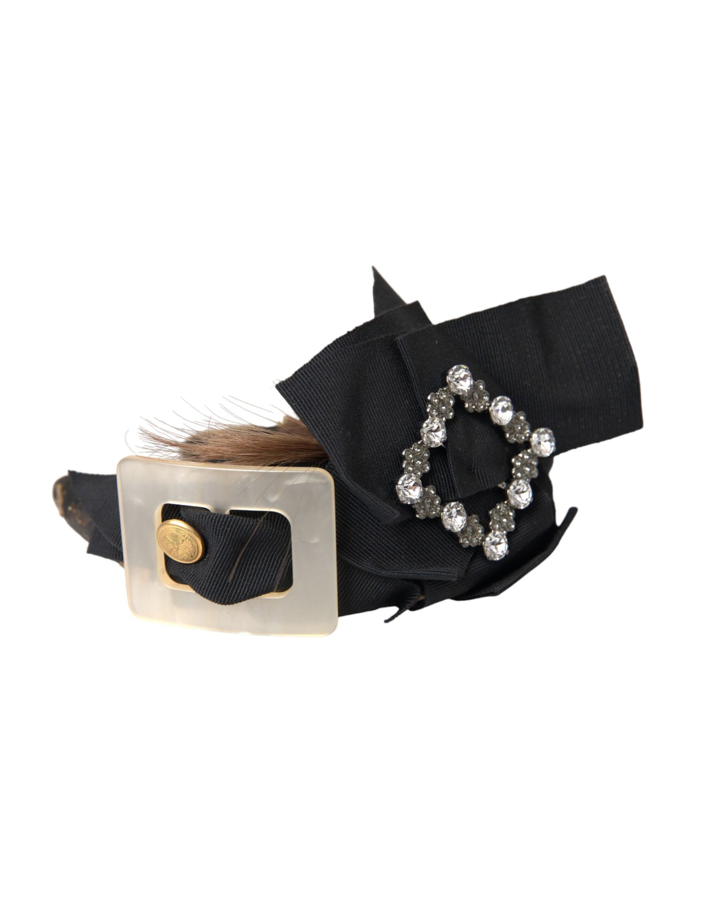 Dolce &amp; Gabbana Black Crystal Button Brunt Hår Dam Pannband Diadem