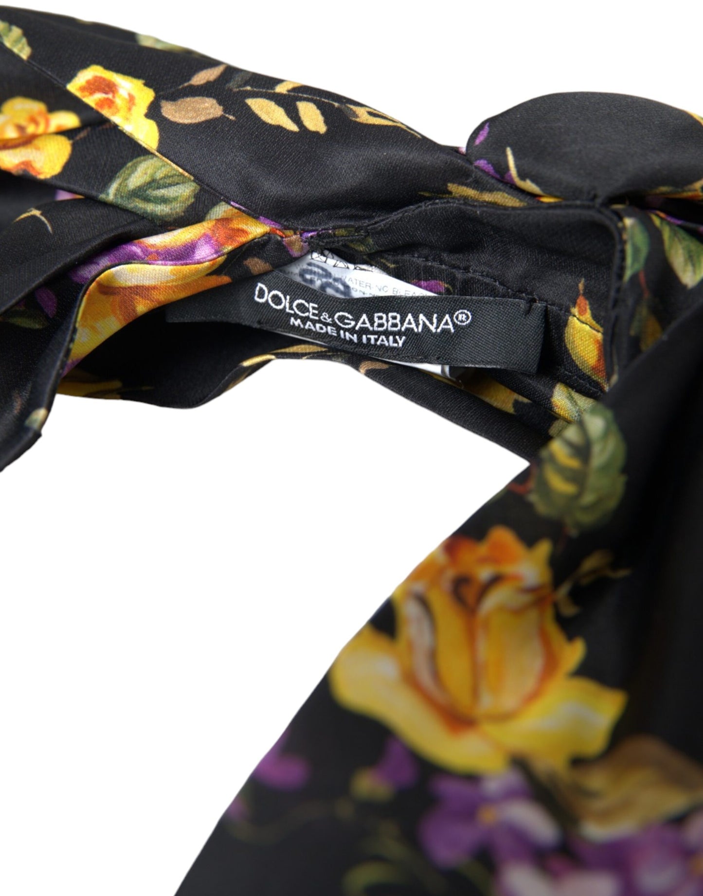 Dolce &amp; Gabbana Black Floral Applique Silk Dampannband Diadem