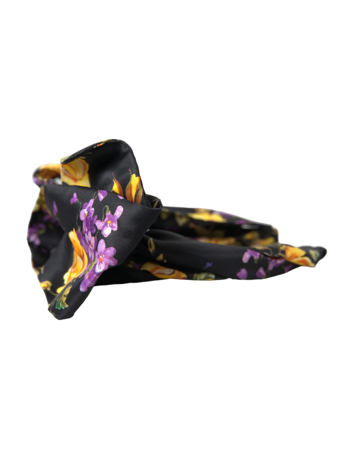 Dolce &amp; Gabbana Black Floral Applique Silk Dampannband Diadem