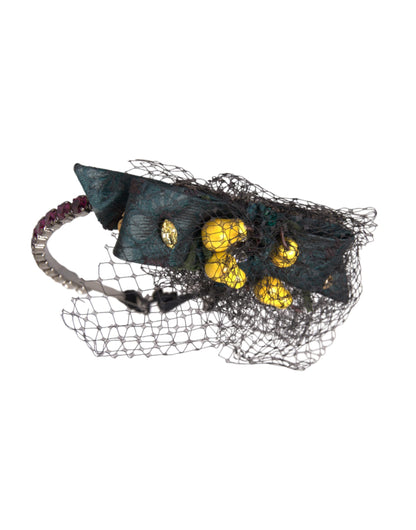 Dolce & Gabbana Black Lemons Sicily Purple Crystal Net Headband Diadem