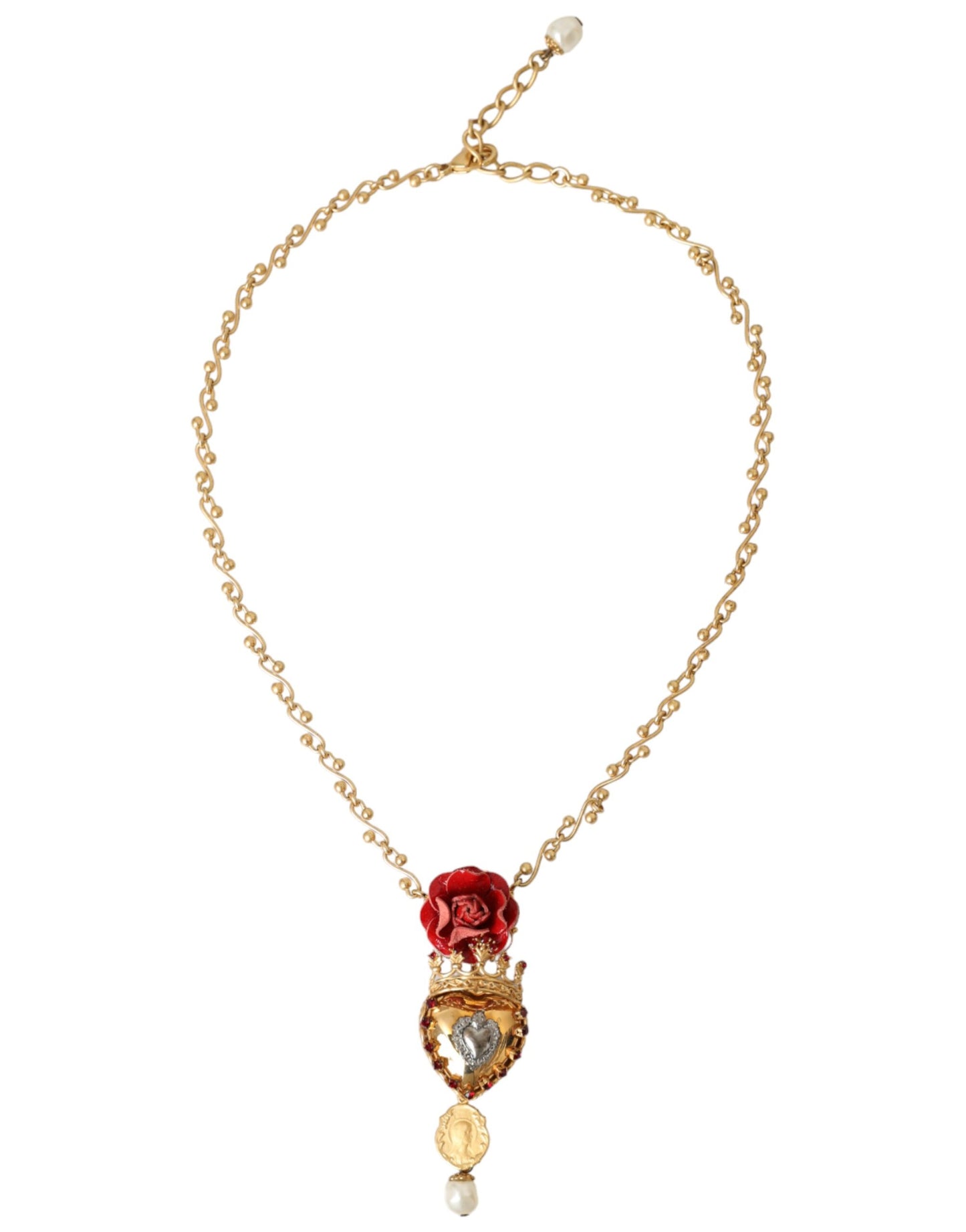 Collar con dije de cristal de rosa y corazón sagrado en cadena de latón dorado de Dolce &amp; Gabbana