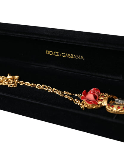 Collar con dije de cristal de rosa y corazón sagrado en cadena de latón dorado de Dolce &amp; Gabbana