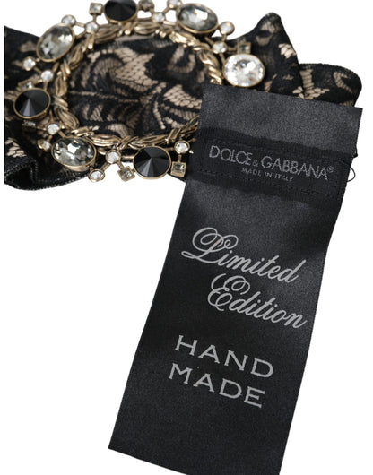 Dolce &amp; Gabbana Black Lace Crystal Handgjord brosch hårnål