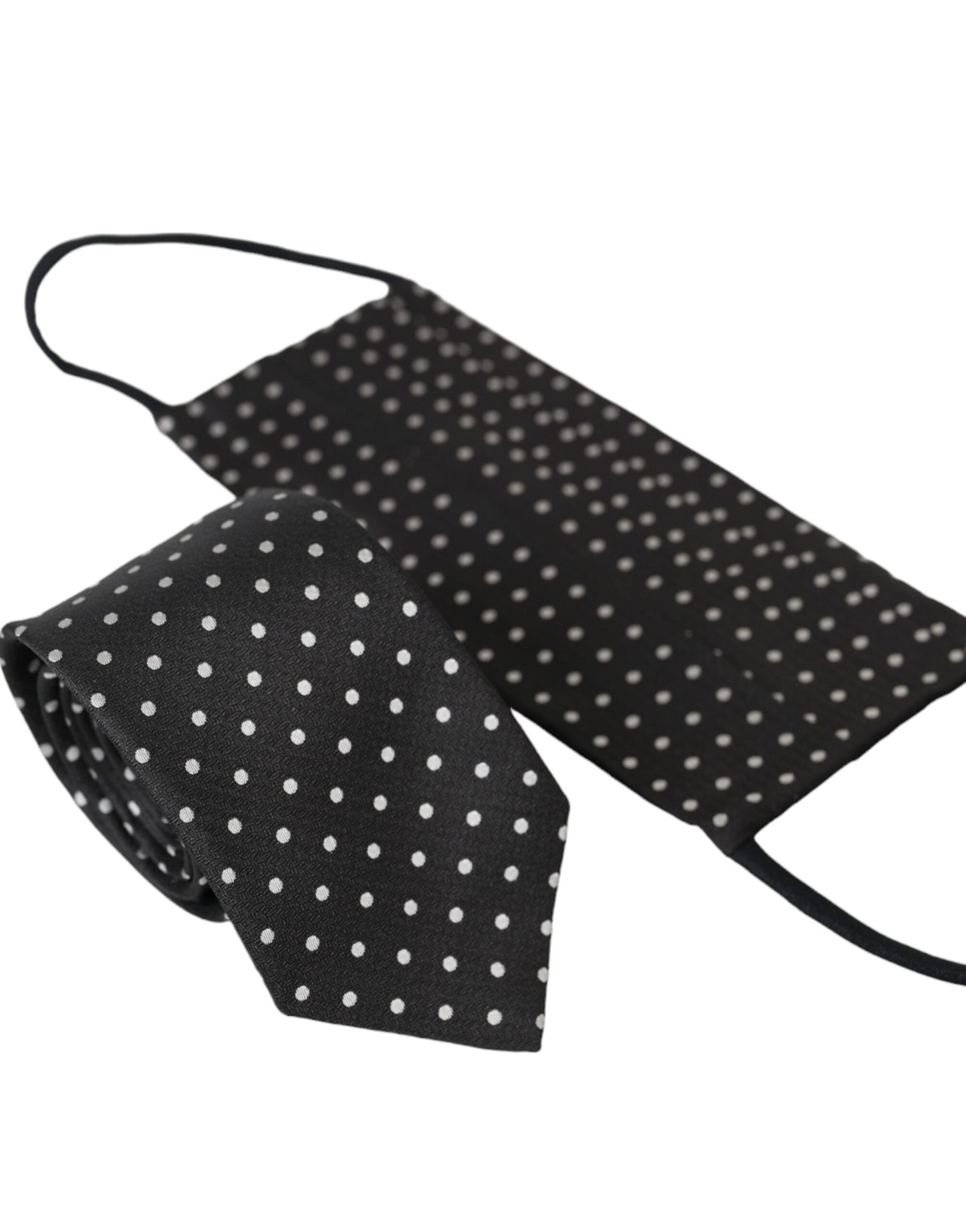 Dolce &amp; Gabbana Svart Vit Polka Dots 100% Silk Necktie Face Mask