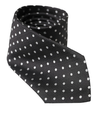 Dolce &amp; Gabbana Svart Vit Polka Dots 100% Silk Necktie Face Mask