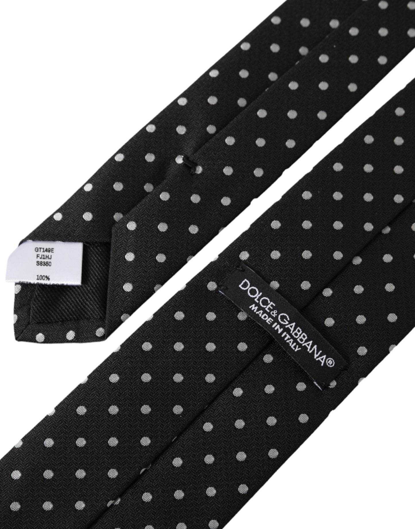 Dolce &amp; Gabbana Svart Vit Polka Dots 100% Silk Necktie Face Mask