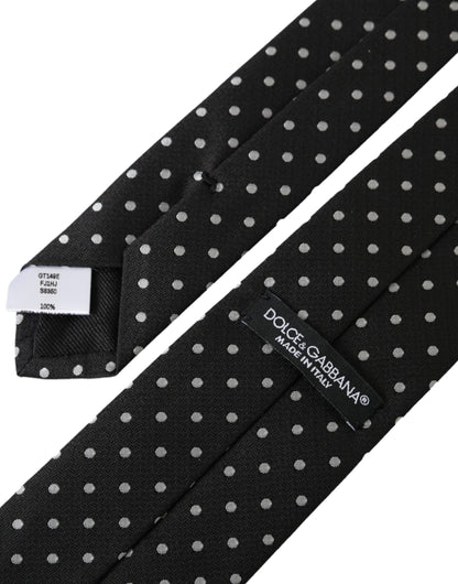 Dolce &amp; Gabbana Svart Vit Polka Dots 100% Silk Necktie Face Mask