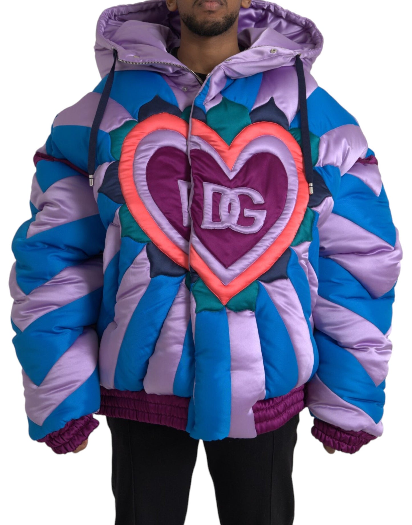 Dolce &amp; Gabbana Multicolor Heart Logo Hooded Puffer Jacka