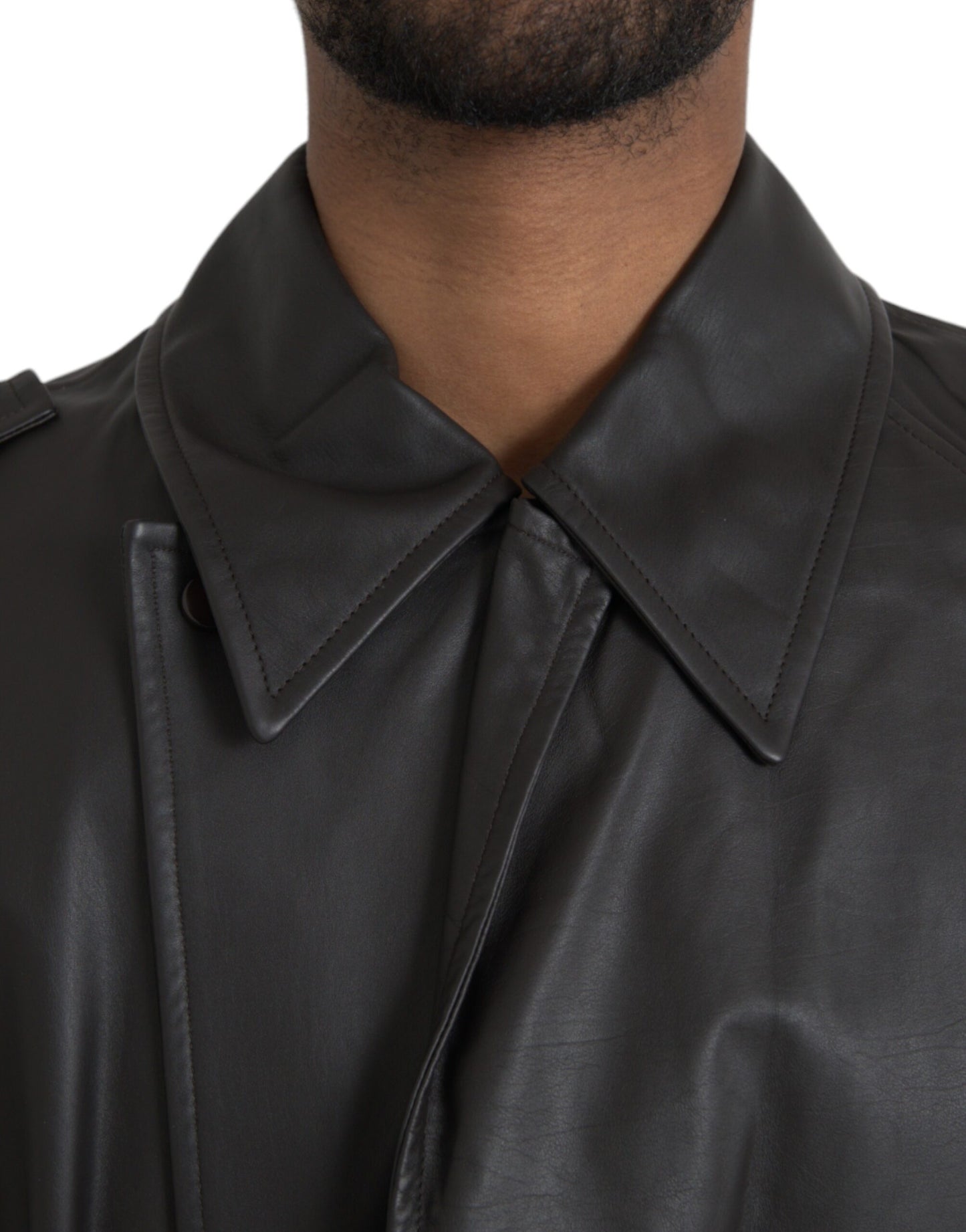 Bottega Veneta Black Matte Waterproof Leather Coat Jacket