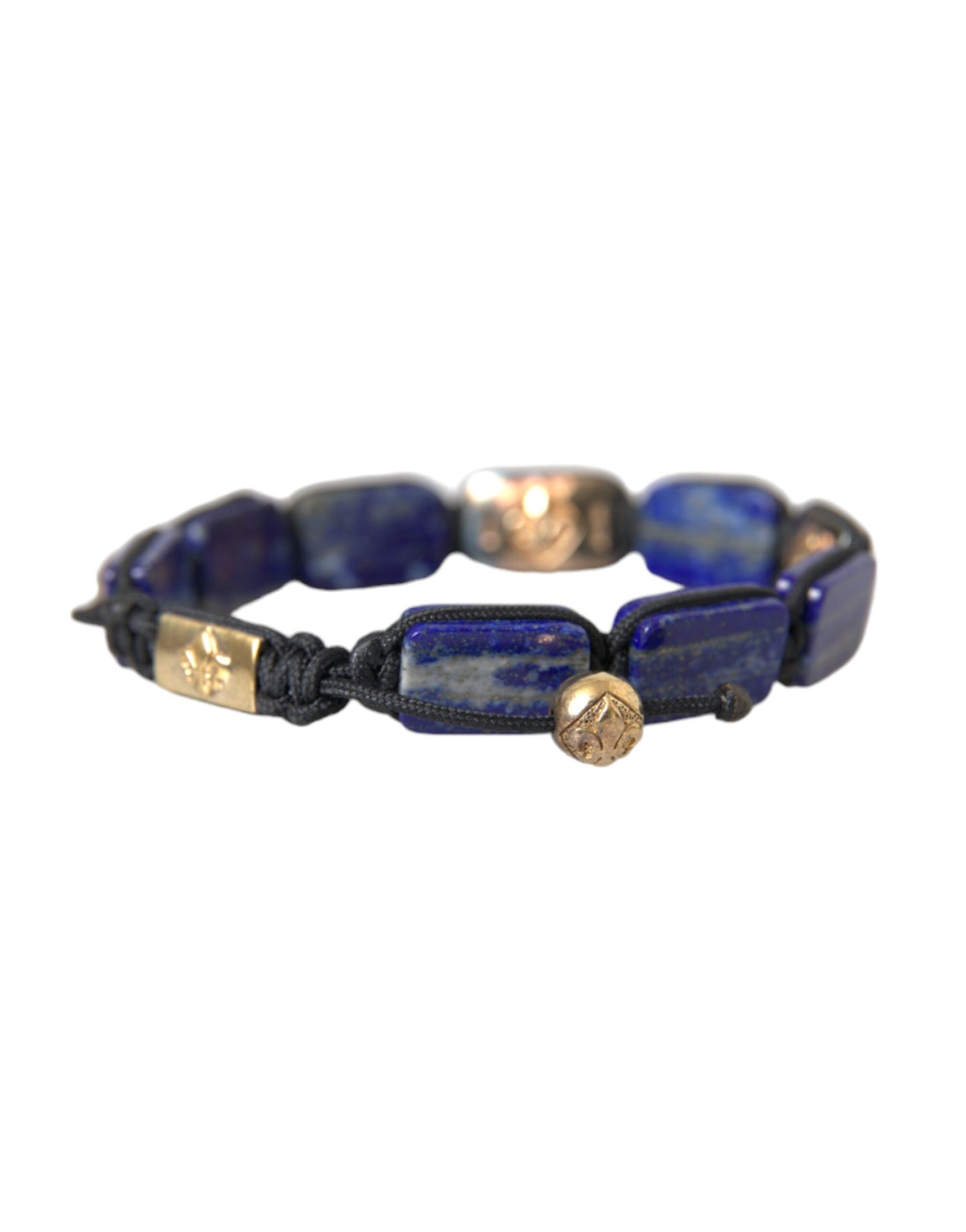 Nialaya Flat Bead Blue Lapis White CZ 925 Armband Herr