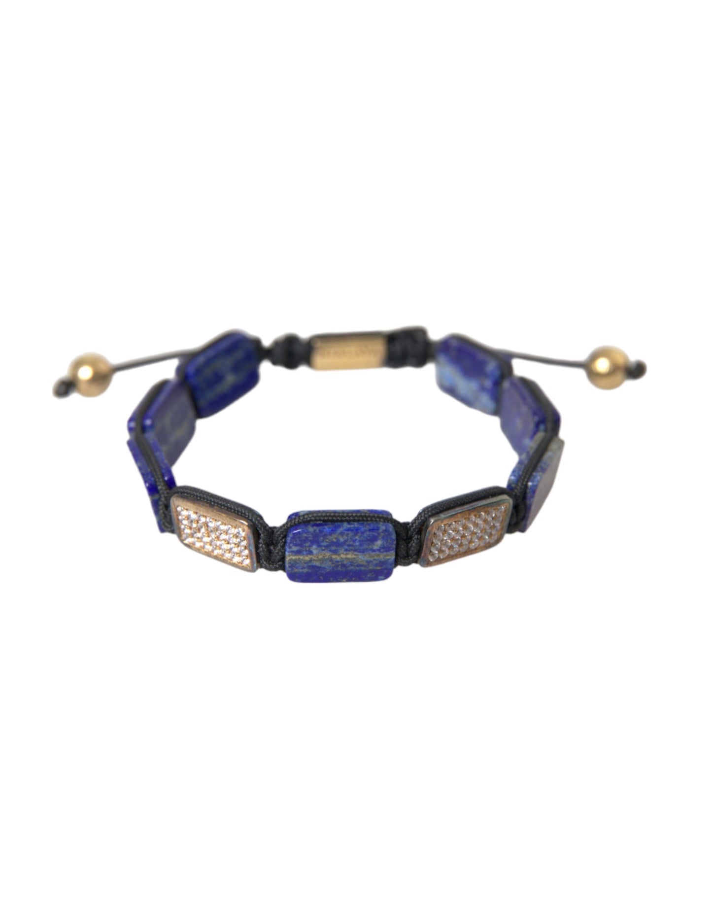 Nialaya Flat Bead Blue Lapis White CZ 925 Armband Herr