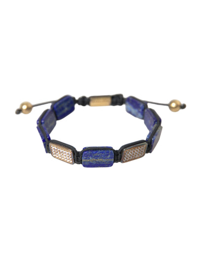 Nialaya Flat Bead Blue Lapis White CZ 925 Armband Herr