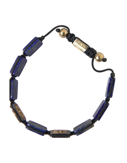 Nialaya Flat Bead Blue Lapis White CZ 925 Armband Herr