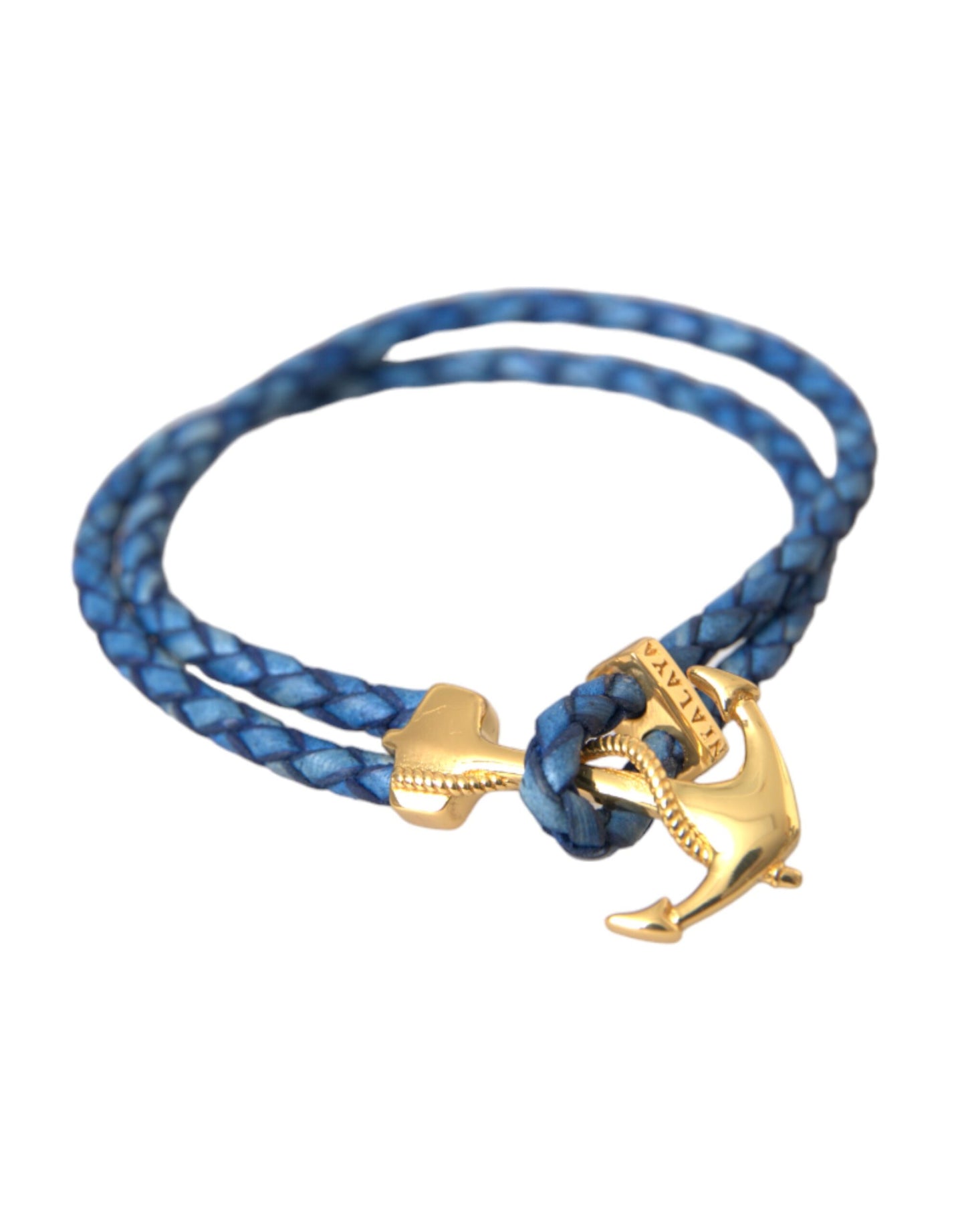 Nialaya Blue Gold Anchor 925 Silver Charm Bracelet Mens