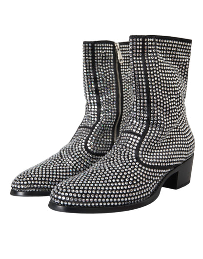 Dolce &amp; Gabbana Black Rhinestone Crystal Chelsea Boots Skor