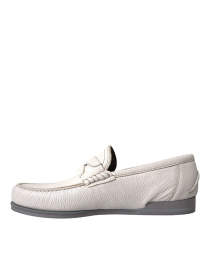 Dolce &amp; Gabbana Vit Grå Läder Slip Mocassin Shoes Loafer