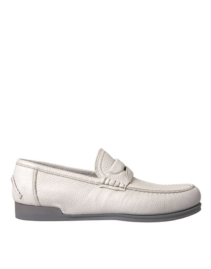 Dolce &amp; Gabbana Vit Grå Läder Slip Mocassin Shoes Loafer