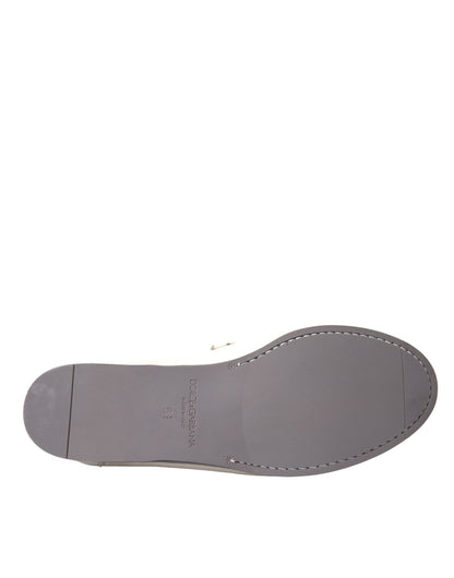 Dolce &amp; Gabbana Vit Grå Läder Slip Mocassin Shoes Loafer