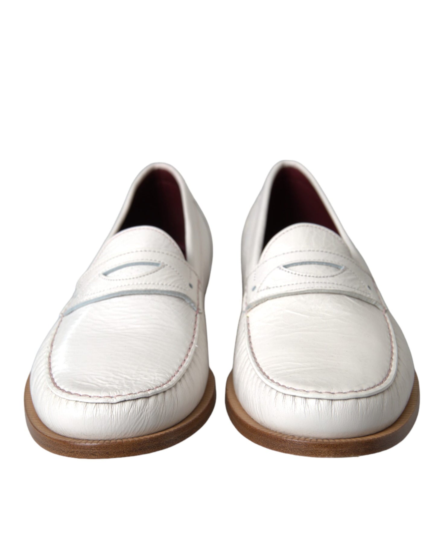 Dolce &amp; Gabbana White Leather Slip On Mocassin Loafers Skor