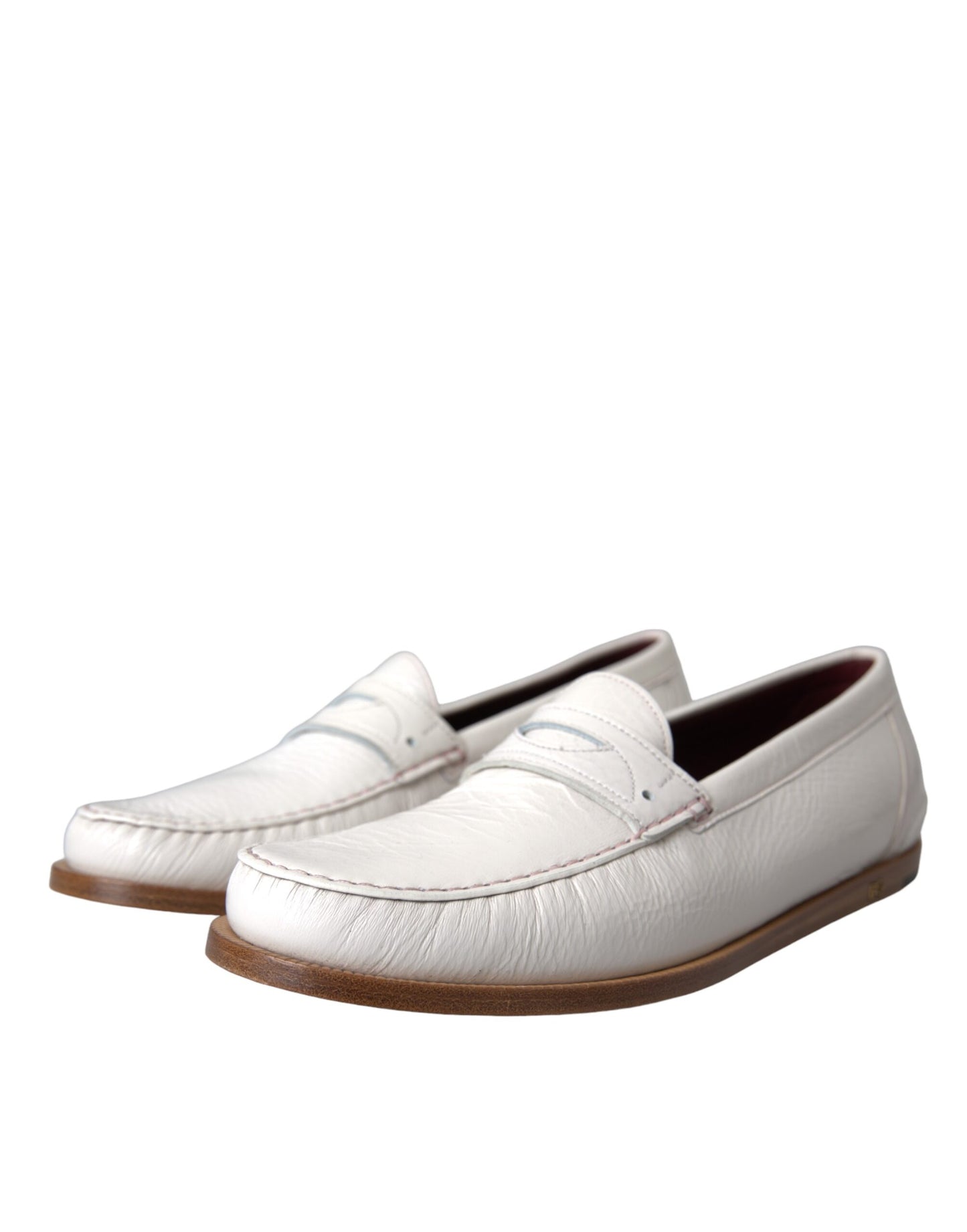 Dolce &amp; Gabbana White Leather Slip On Mocassin Loafers Skor