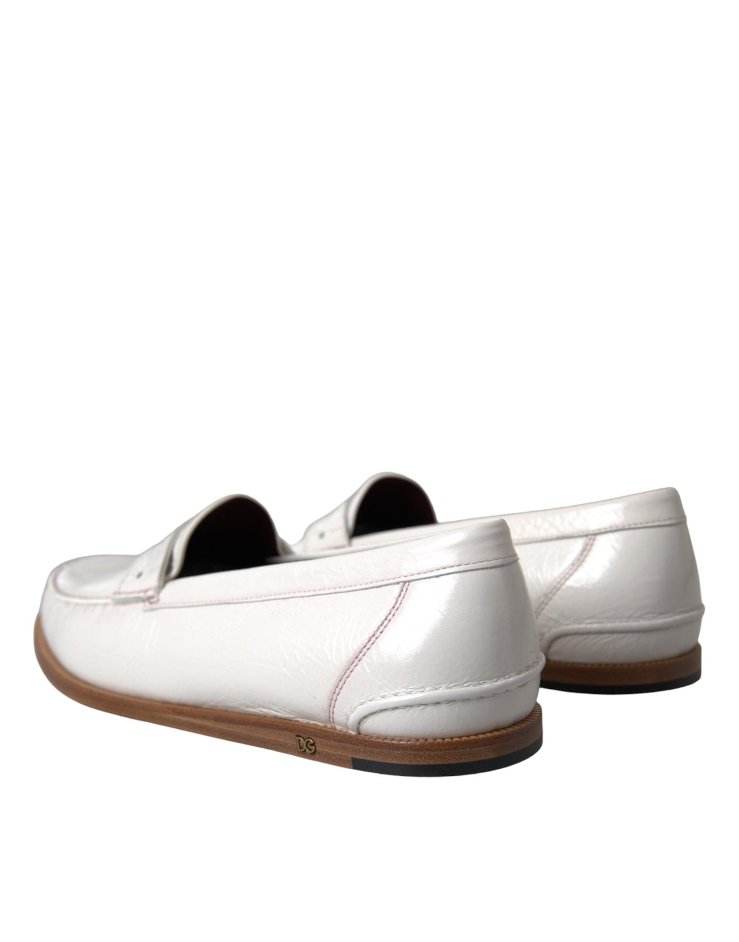 Dolce &amp; Gabbana White Leather Slip On Mocassin Loafers Skor