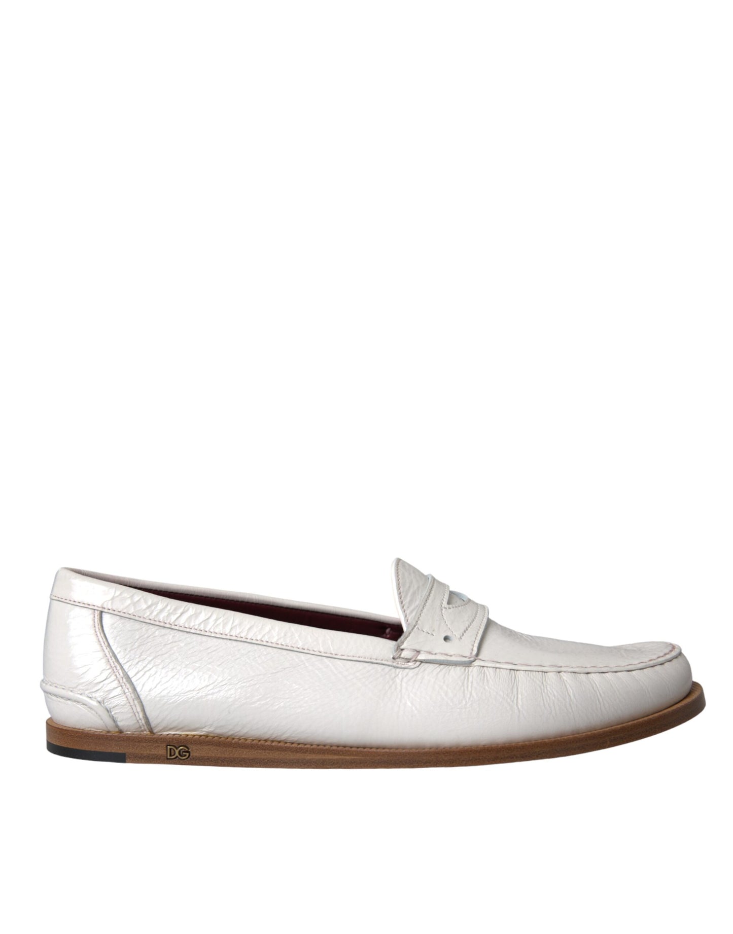 Dolce &amp; Gabbana White Leather Slip On Mocassin Loafers Skor