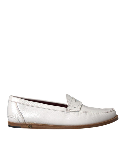 Dolce &amp; Gabbana White Leather Slip On Mocassin Loafers Skor