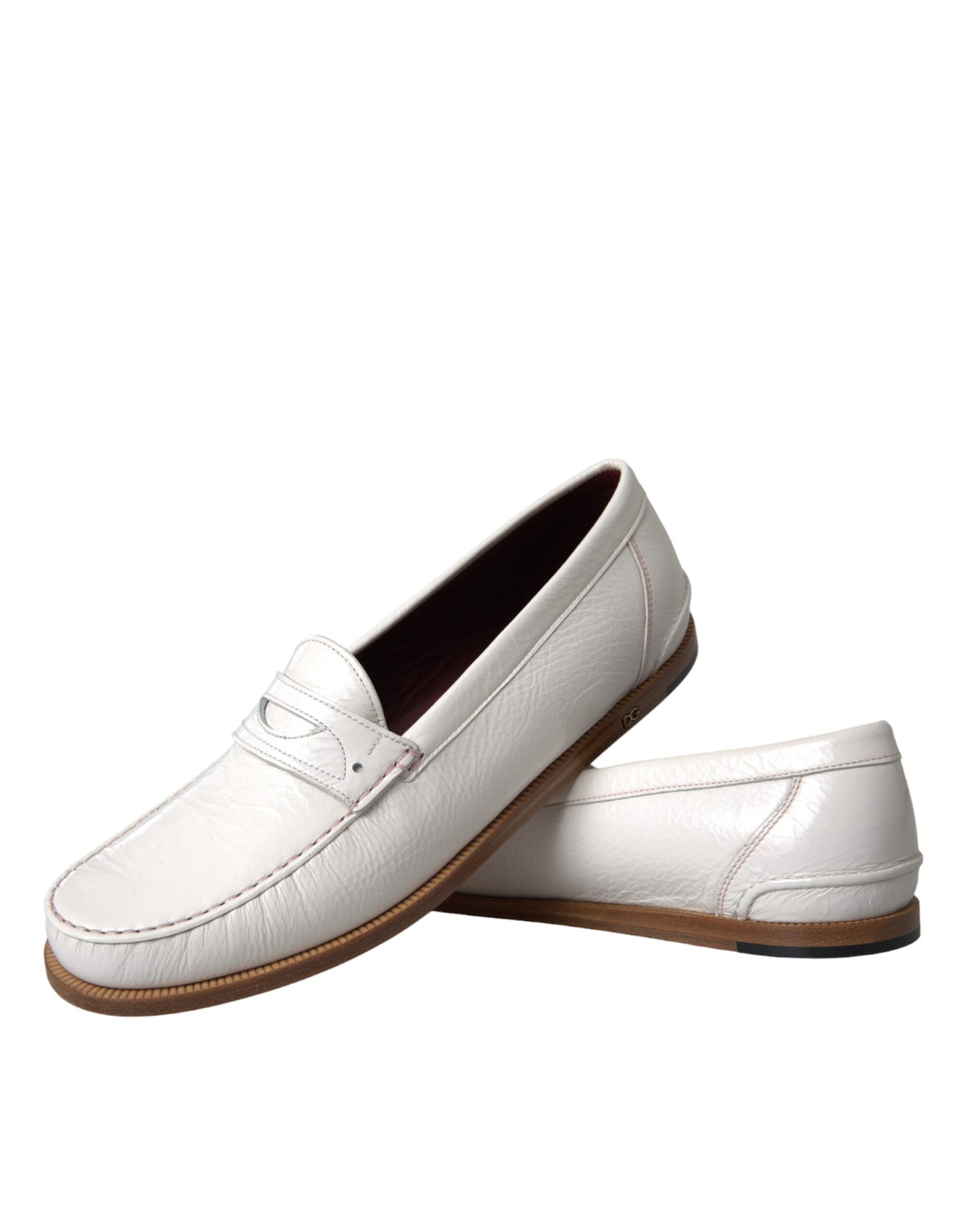 Dolce &amp; Gabbana White Leather Slip On Mocassin Loafers Skor