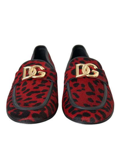 Dolce &amp; Gabbana Röd Svart Leopard DG Loafers Formell Skor för män