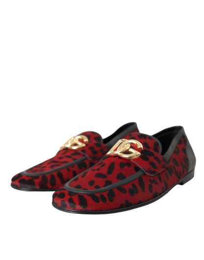 Dolce &amp; Gabbana Röd Svart Leopard DG Loafers Formell Skor för män