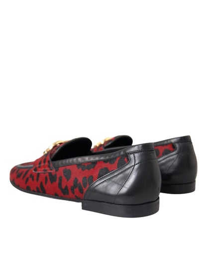 Dolce &amp; Gabbana Röd Svart Leopard DG Loafers Formell Skor för män