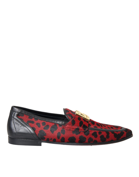 Dolce &amp; Gabbana Röd Svart Leopard DG Loafers Formell Skor för män