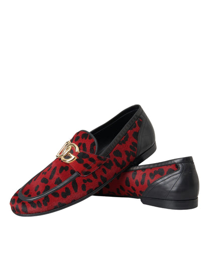 Dolce &amp; Gabbana Röd Svart Leopard DG Loafers Formell Skor för män