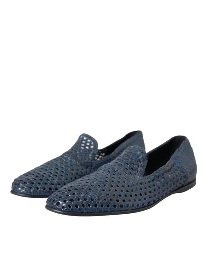 Dolce &amp; Gabbana Blue Woven Leather Slip On Loafers Skor för män