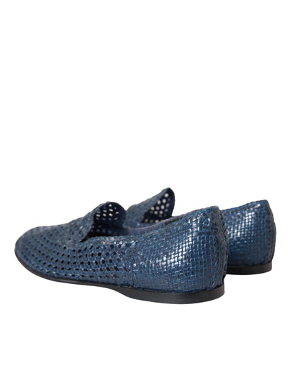 Dolce &amp; Gabbana Blue Woven Leather Slip On Loafers Skor för män