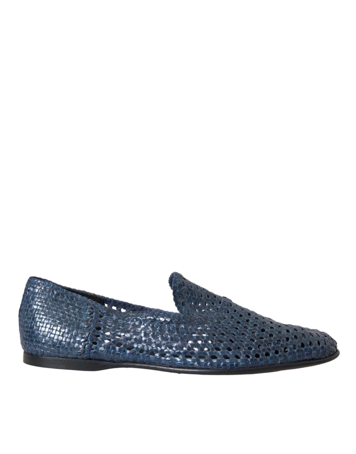 Dolce &amp; Gabbana Blue Woven Leather Slip On Loafers Skor för män