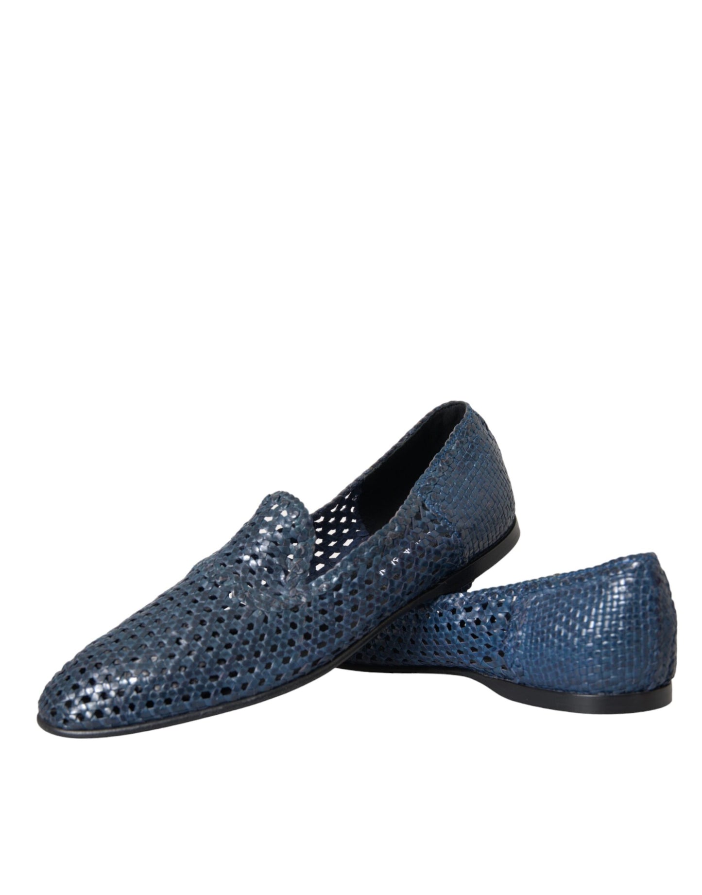 Dolce &amp; Gabbana Blue Woven Leather Slip On Loafers Skor för män