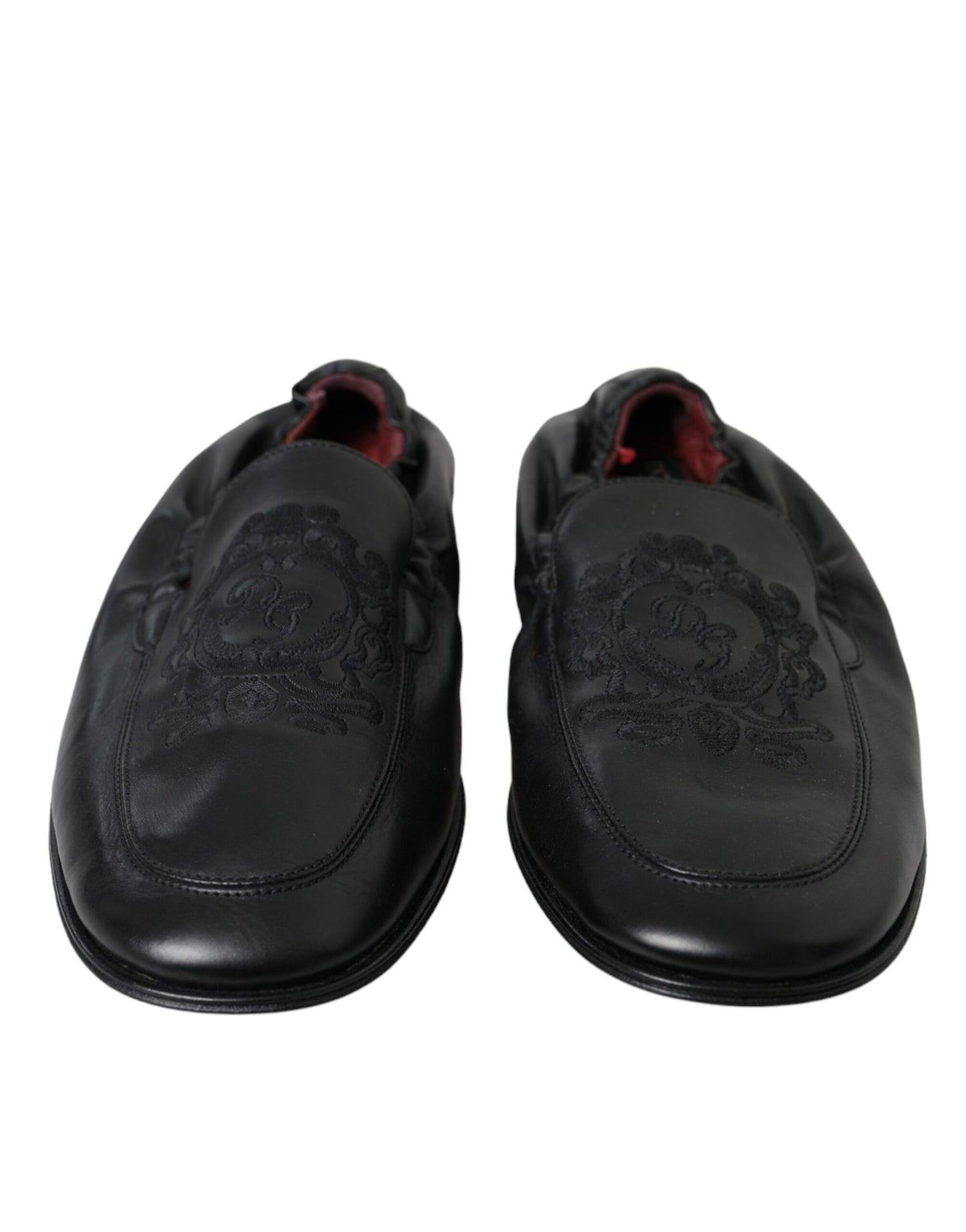 Dolce &amp; Gabbana Black Logo Broderad Leather Loafer Män Klänning Skor