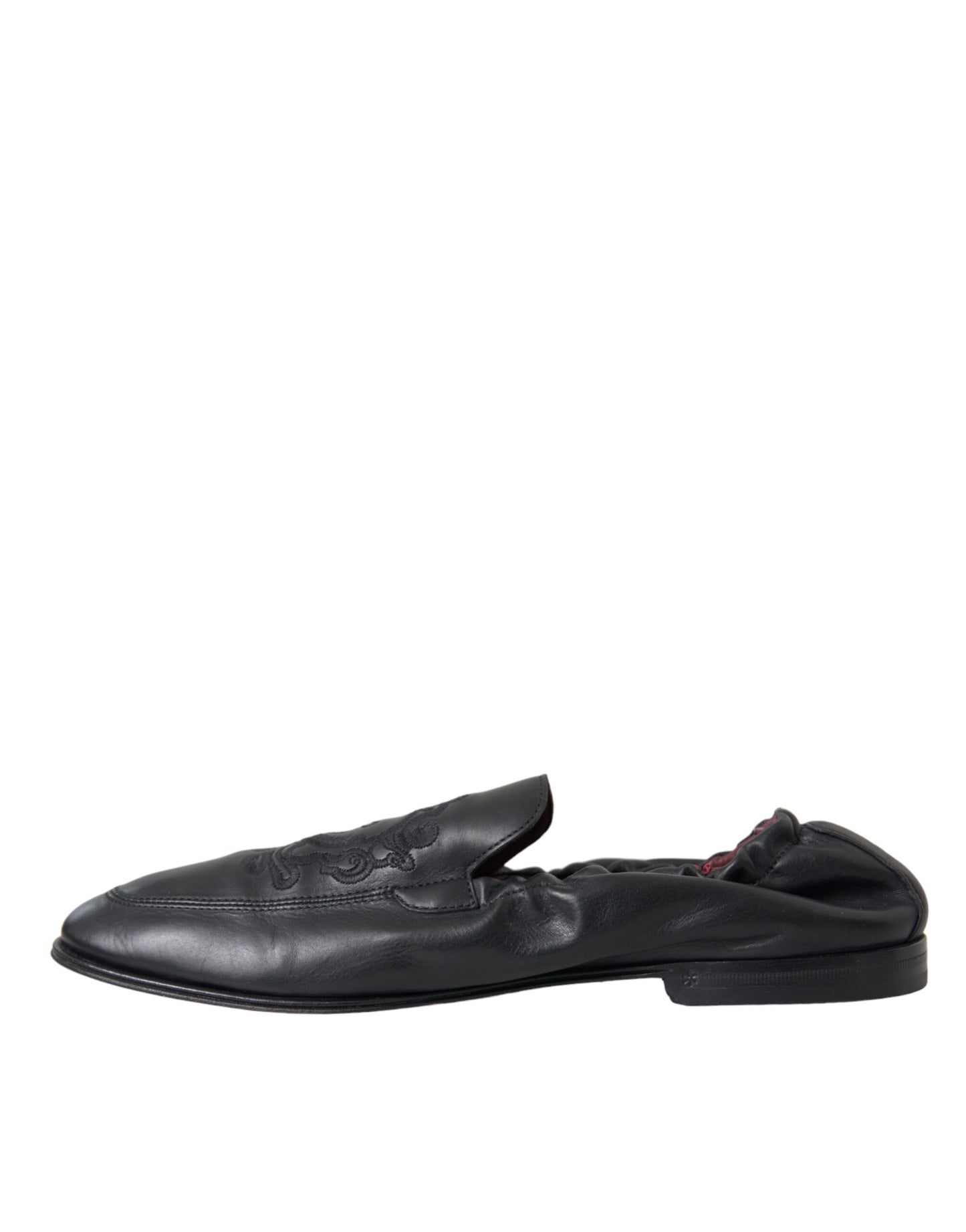 Dolce &amp; Gabbana Black Logo Broderad Leather Loafer Män Klänning Skor