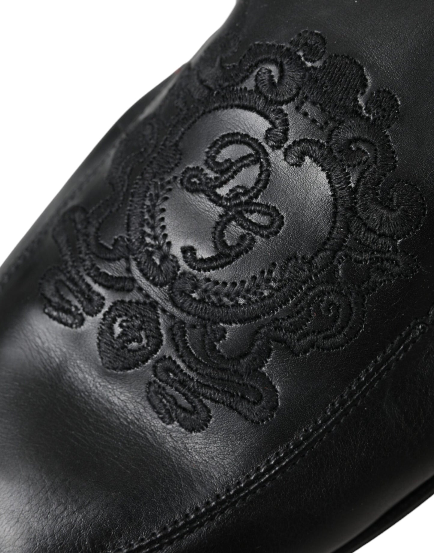 Dolce &amp; Gabbana Black Logo Broderad Leather Loafer Män Klänning Skor