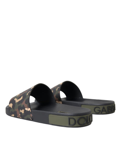 Dolce & Gabbana Multicolor Camouflage Leather Beachwear Men Shoes