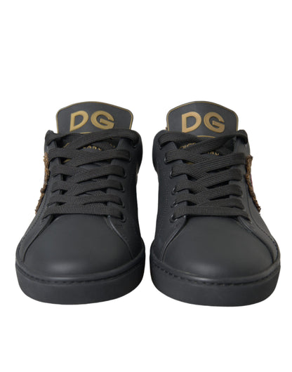 Zapatillas deportivas de piel negra con adornos de corazones de Dolce &amp; Gabbana