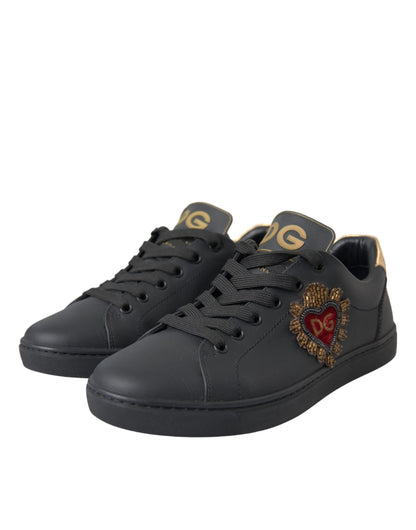 Zapatillas deportivas de piel negra con adornos de corazones de Dolce &amp; Gabbana