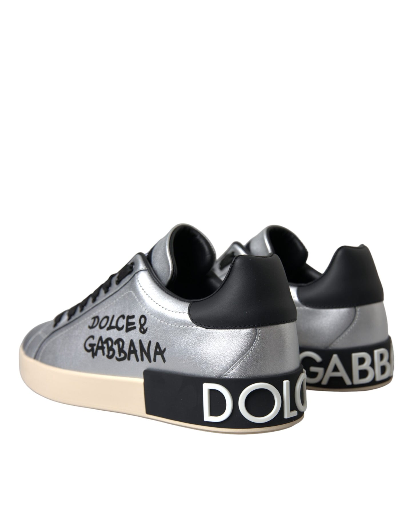 Zapatillas Dolce &amp; Gabbana de piel de becerro Portofino plateadas para hombre