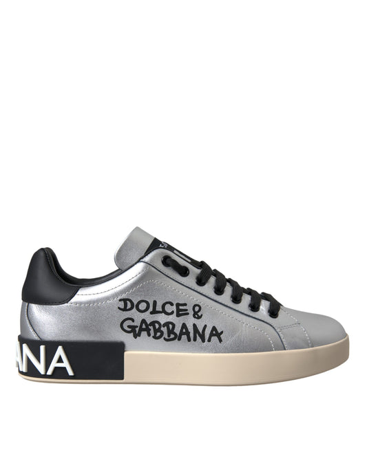 Zapatillas Dolce &amp; Gabbana de piel de becerro Portofino plateadas para hombre