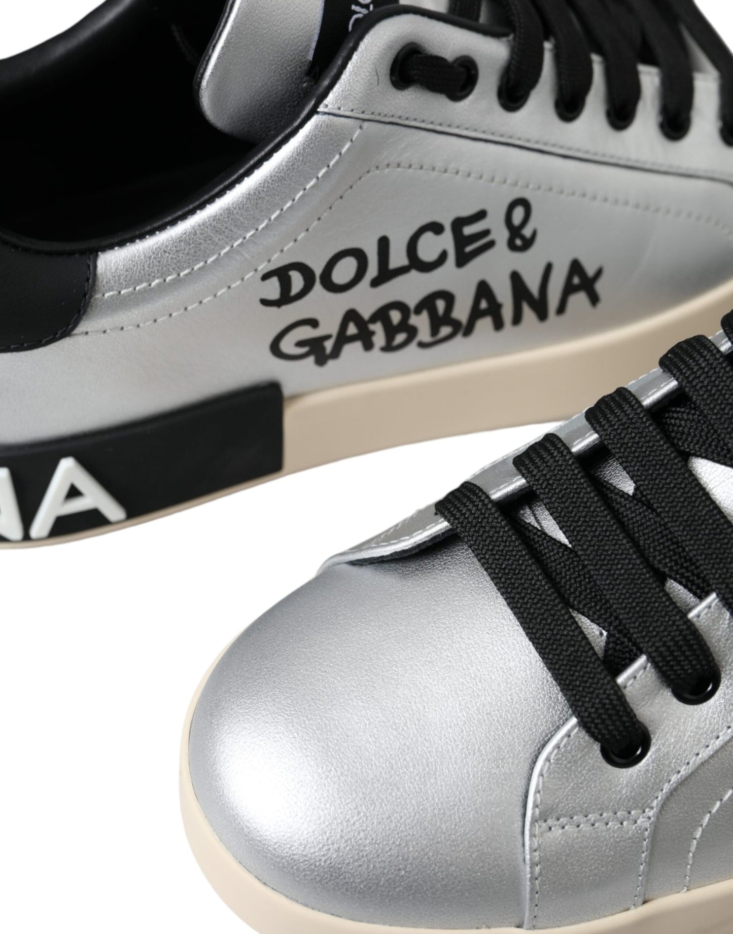 Zapatillas Dolce &amp; Gabbana de piel de becerro Portofino plateadas para hombre