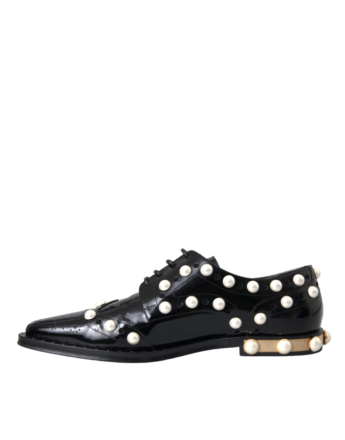 Dolce &amp; Gabbana Black Leather Faux Pearl Dress Broque Shoes