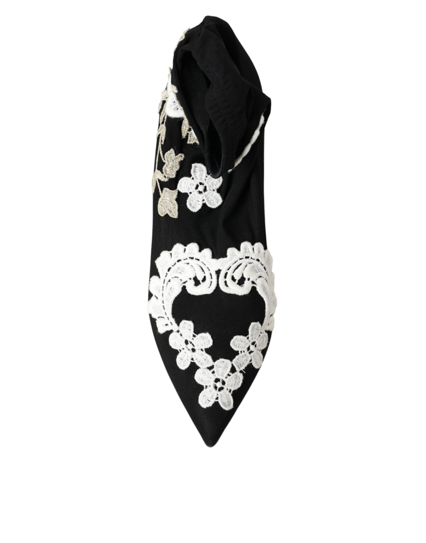 Dolce & Gabbana Black White Embroidery Slip On Boots Shoes