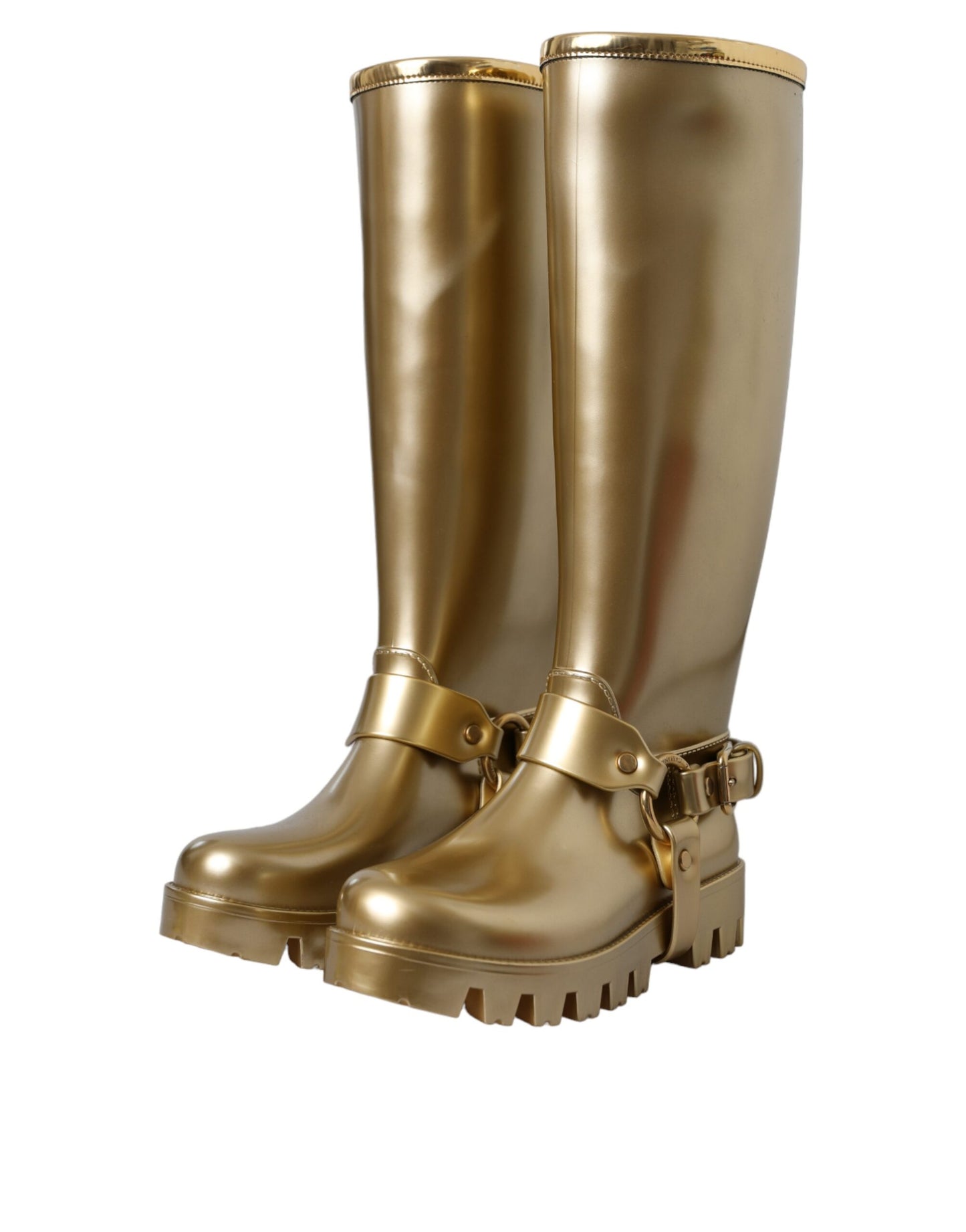 Dolce & Gabbana Metallic Gold Rubber PVC Rain Boots Shoes